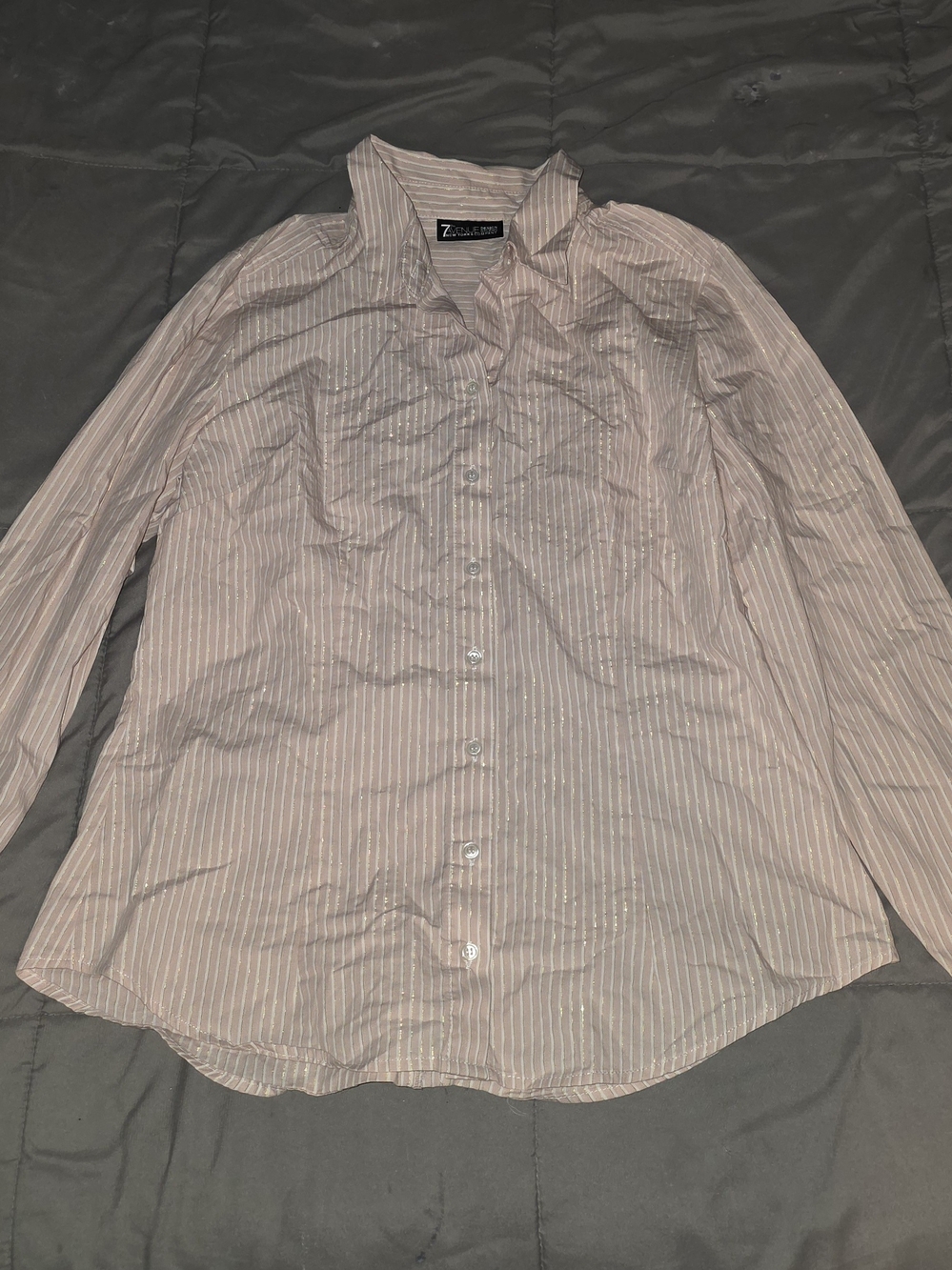 Light Pink Striped Button-Front Blouse by ZENERA